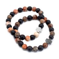 2 Pulseras con Piedras Preciosas-Eternidad-Piel de Leopardo Jaspe y Piedra de Lava