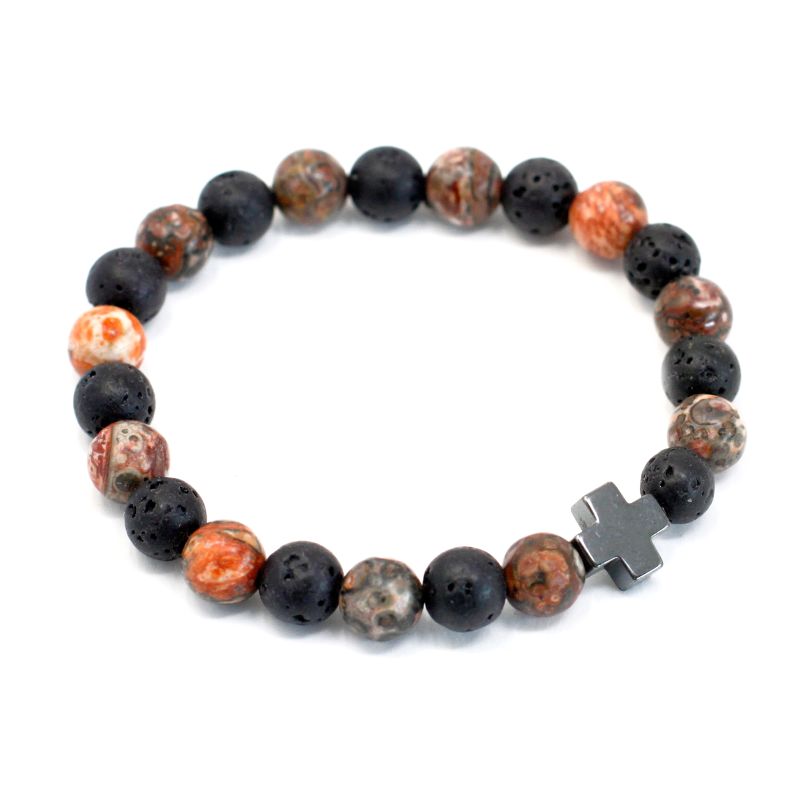 2 Pulseras con Piedras Preciosas-Eternidad-Piel de Leopardo Jaspe y Piedra de Lava