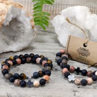 2 Pulseras con Piedras Preciosas-Eternidad-Piel de Leopardo Jaspe y Piedra de Lava