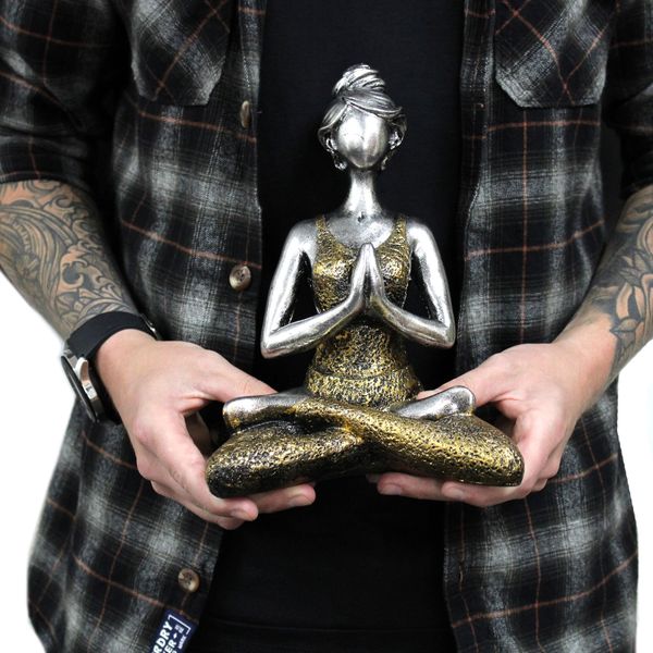 Yoga Lady Figura -  Bronze & Turqoise 24cm