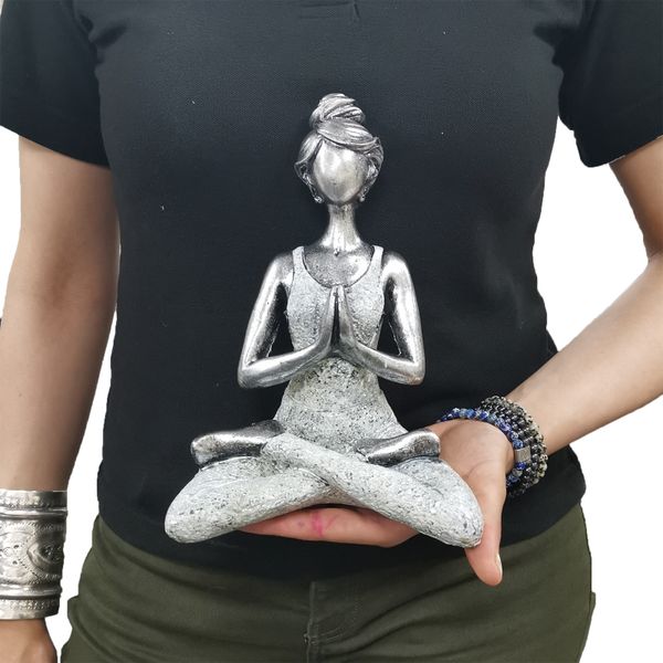 Yoga Lady Figura -  Silver & White 24cm