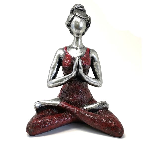 Yoga Lady Figura -  Silver & Bordeaux 24cm