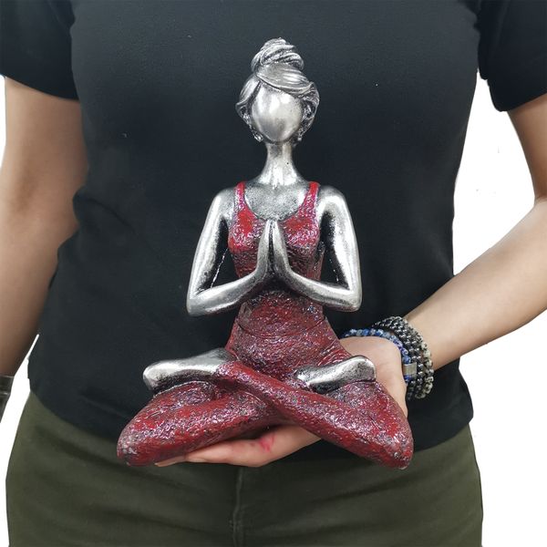 Yoga Lady Figura -  Silver & Bordeaux 24cm