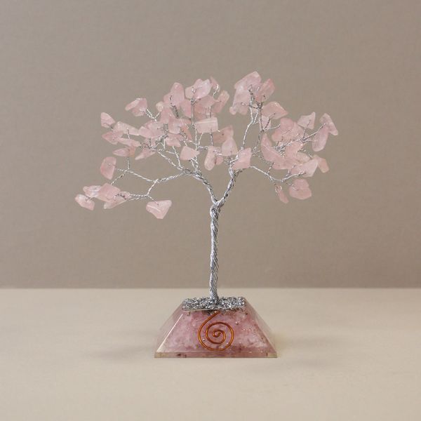 Árbol de Gemas con base de Organita - 80 piedras - Cuarzo rosa