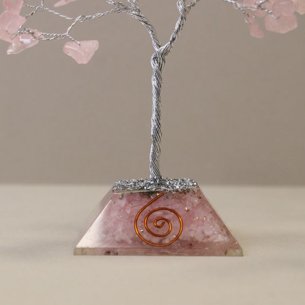 Árbol de Gemas con base de Organita - 80 piedras - Cuarzo rosa