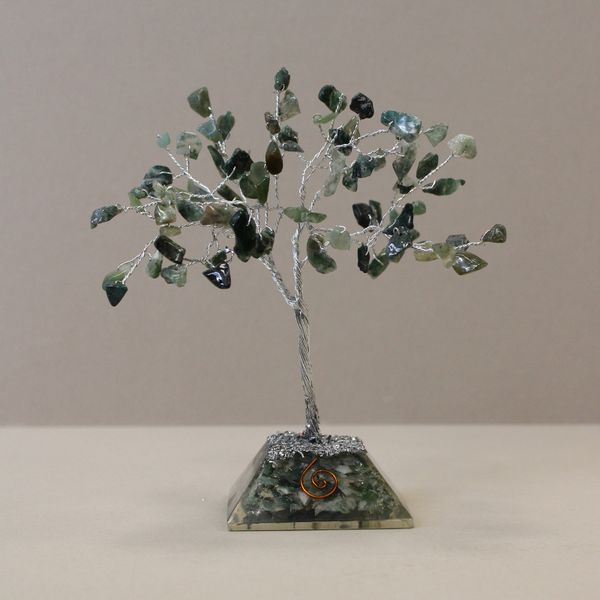 Árbol de Gemas con base de Organita - 80 piedras - Ágata musgosa