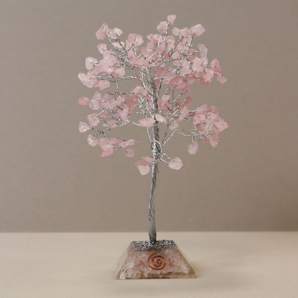 Árbol de Gemas con base de Organita - 160 piedras - Cuarzo rosa