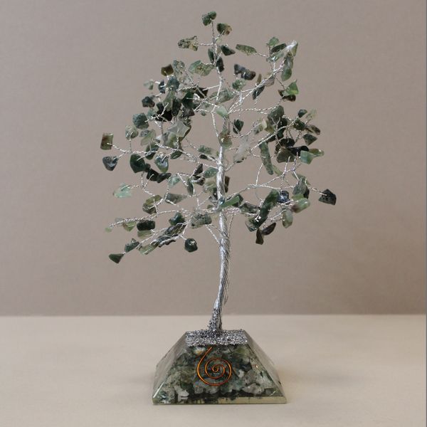 Árbol de Gemas con base de Organita - 160 piedras - Ágata musgosa