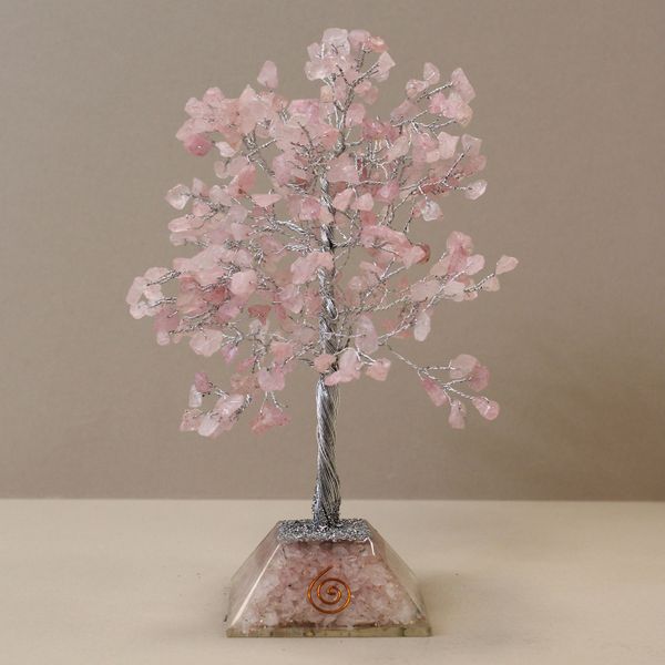 Árbol de Gemas con base de Organita - 320 piedras - Cuarzo rosa