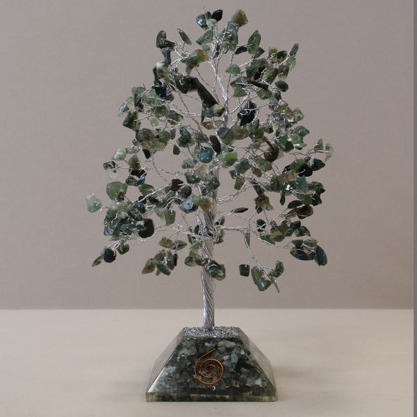Árbol de Gemas con base de Organita - 320 piedras - Ágata musgosa