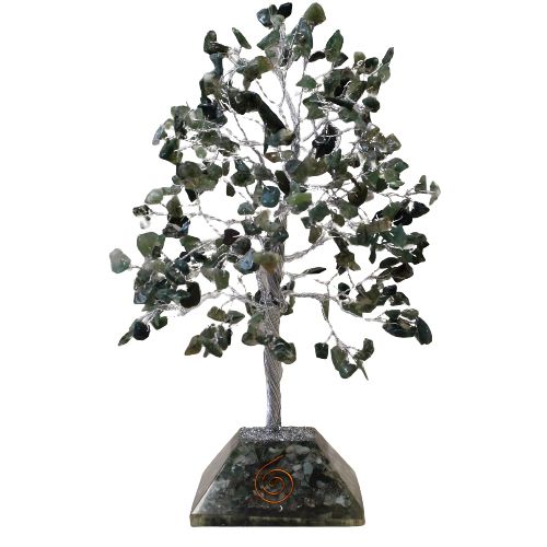 Árbol de Gemas con base de Organita - 320 piedras - Ágata musgosa