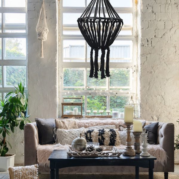 Lámpara colgante grande de macramé - Negro