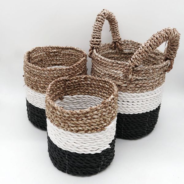 Juego de cestas de algas marinas - Gris oscuro / Blanco / Natural