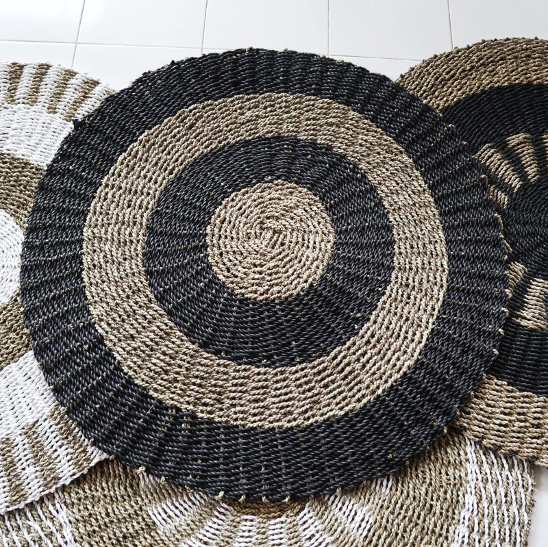 Alfombra Redonda Seagrass Negro & Marrón  - Círculos - 1m