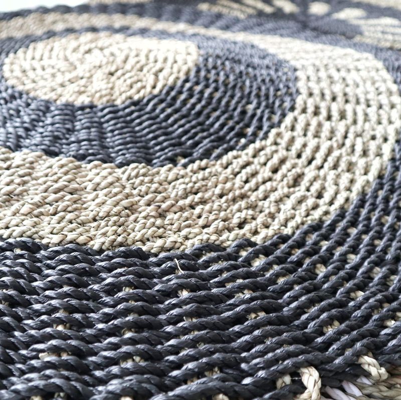 Alfombra Redonda Seagrass Negro & Marrón  - Círculos - 1m