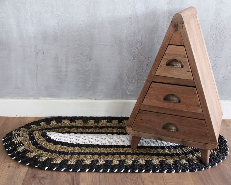 Alfombra Ovalada de Alga Marina Negra, Blanca y Marrón - Clásica - 60x120cm