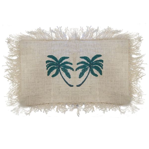 Funda de Cojín de Lino 30x50 Palmera con Flecos