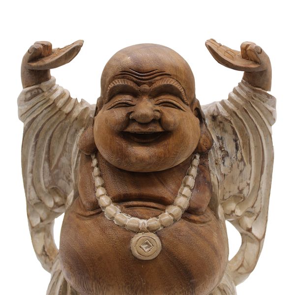 Buda Feliz Manos Levantadas - Blanqueado 40cm