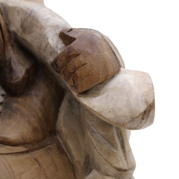 Buda Feliz Trae Madera - Blanqueado 30cm