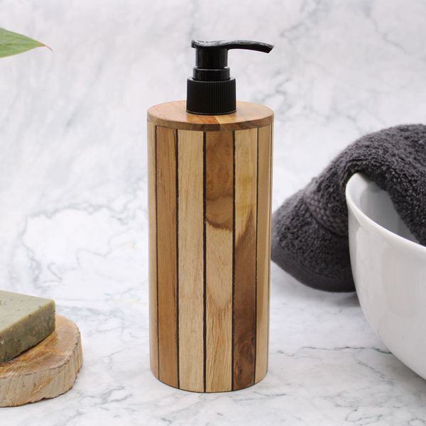 Dispensador de Jabón de Madera de Teca Natural - Redondo