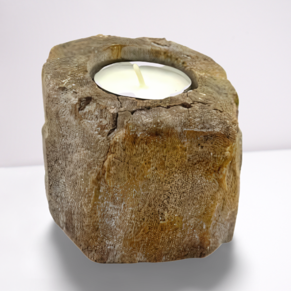 Portavelas de Madera Petrificada - Individual Bajo