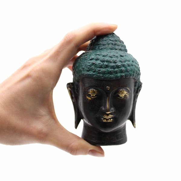 Cabeza de Buda de Latón Antigua - Mediano