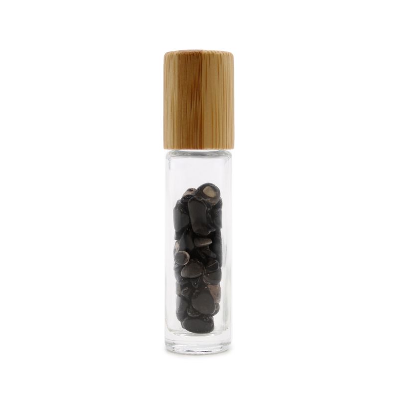Botella Roll-on con gemas - Turmalina Negra - Tapa de madera