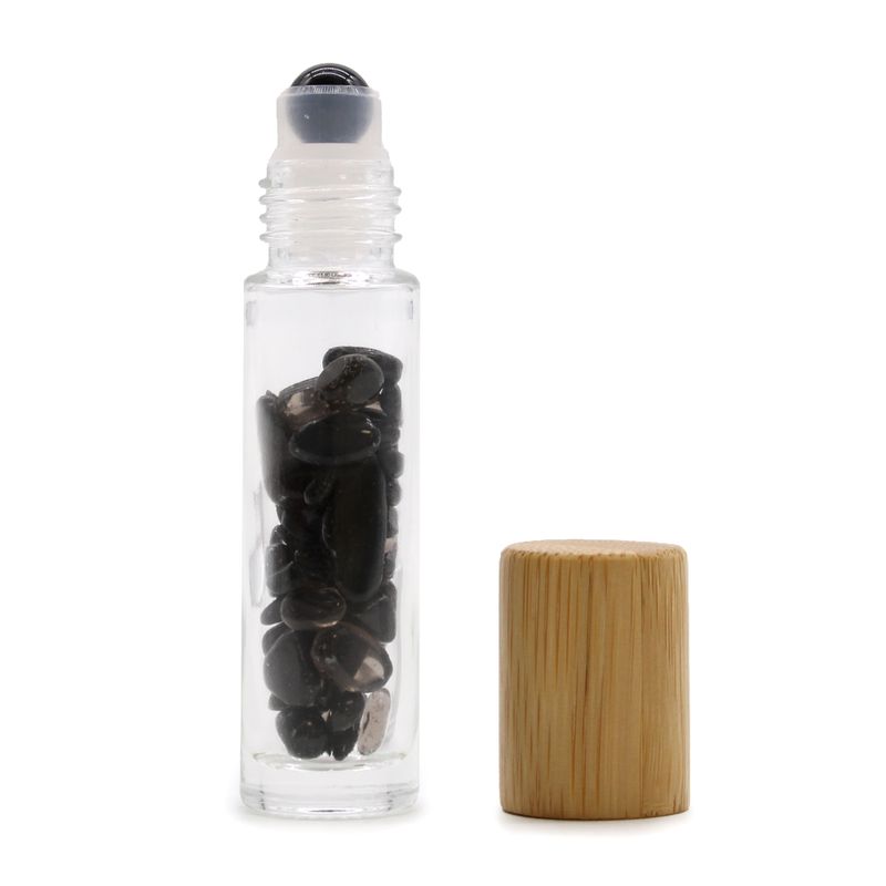 Botella Roll-on con gemas - Turmalina Negra - Tapa de madera