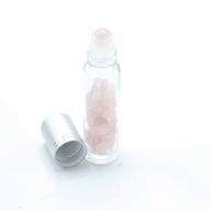 Botella en Roll-on con gemas - Cuarzo Rosa - Tapa plateada