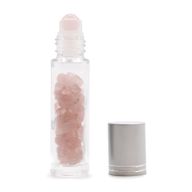 Botella en Roll-on con gemas - Cuarzo Rosa - Tapa plateada