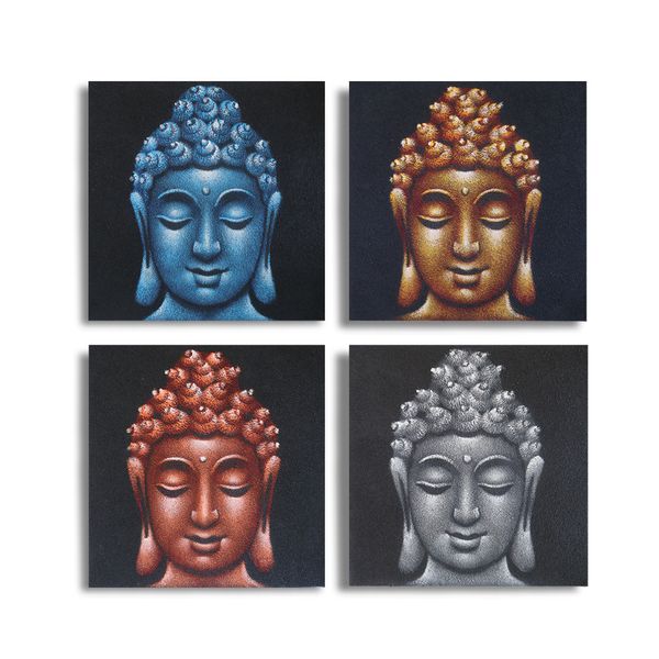 Set de 4 cabezas de Buda 40x40cm