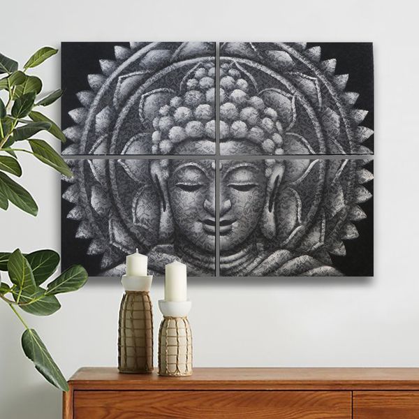 Buda Gris Mandala Efecto Brocado 30x40cm x 4