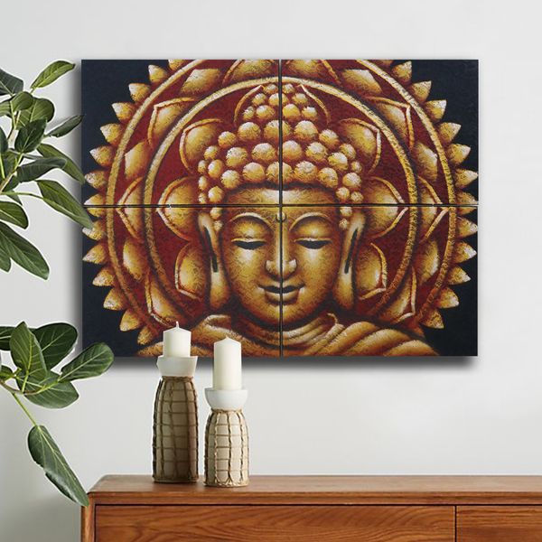 Buda Dorado Mandala Efecto Brocado 30x40cm x 4