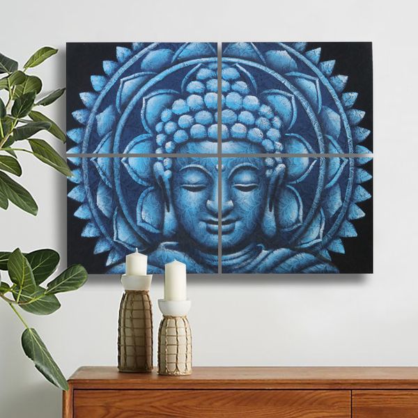 Buda Azul Mandala Efecto Brocado 30x40cm x 4