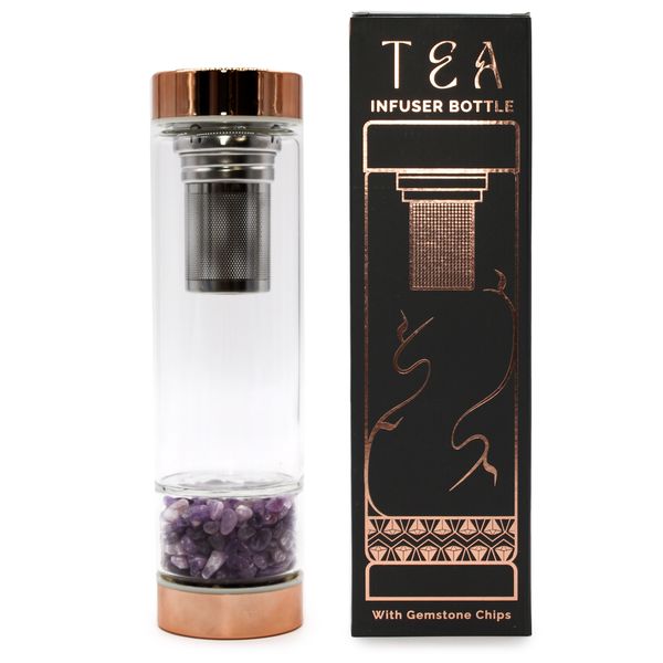 Botella de Cristal para Infusion de Te - Oro Rosa - Amatista