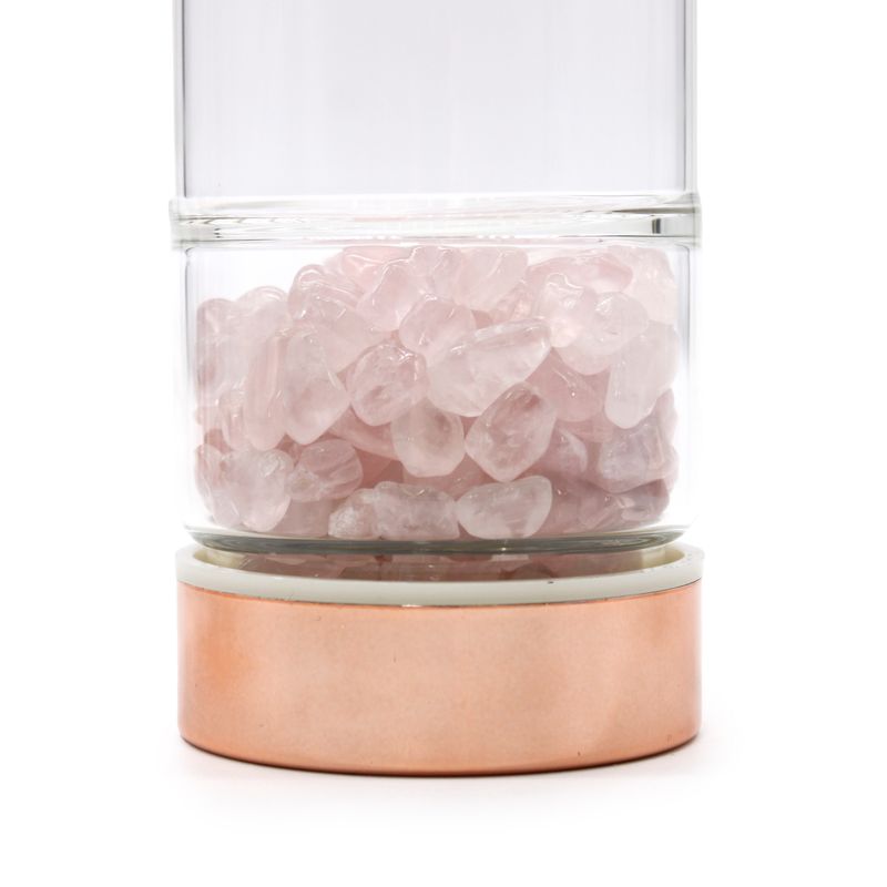 Botella de Cristal para Infusion de Te de Cristal - Oro Rosa - Cuarzo Rosa