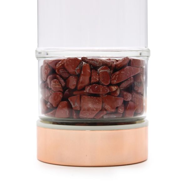 Botella de Cristal para Infusion de Te de Cristal - Oro Rosa - Jaspe Rojo