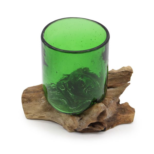 Vidrio Reciclado fundido sobre Madera- Vaso
