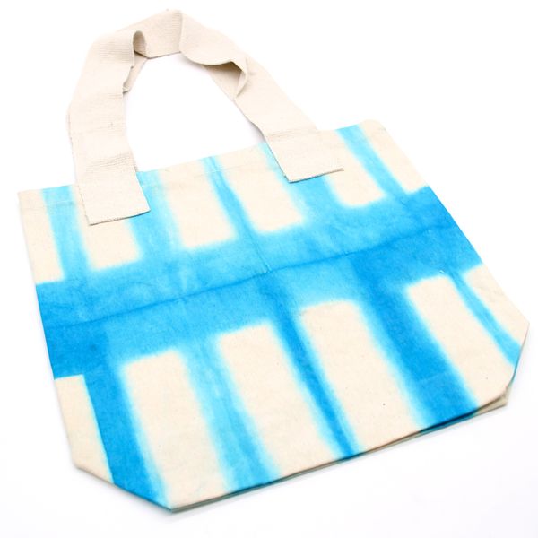 Bolsos de Algodón Natural Tye-Dye - 38x42x12cm - Bloques Azul Cielo - Asa Natural