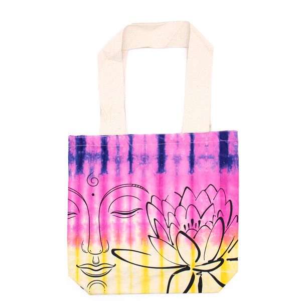 Bolsa de Algodón Tye-Dye - 38x42x12cm - Loto Buda - Multicolor - Asa Natural
