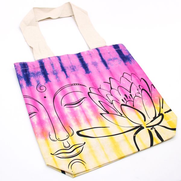 Bolsa de Algodón Tye-Dye - 38x42x12cm - Loto Buda - Multicolor - Asa Natural