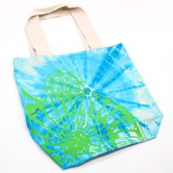Bolsa de Algodón Tye-Dye - 38x42x12cm - Concha Marina - Azul/Verde - Asa Verde