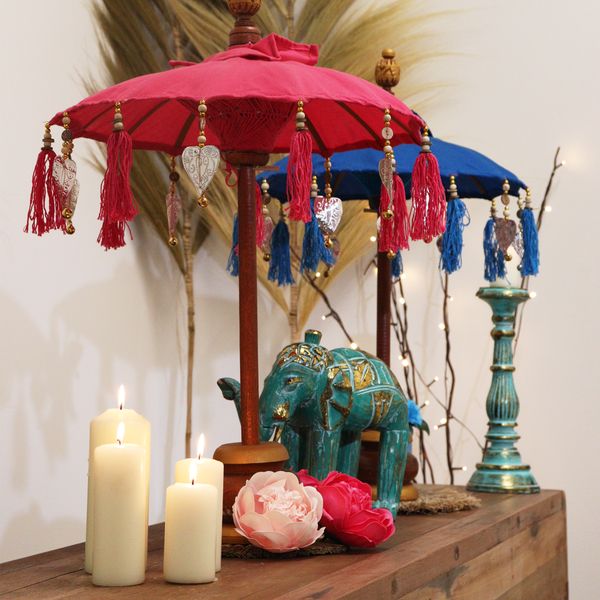 Sombrilla Bali Decoracion de Hogar - Algodón - Turquesa - 40cm