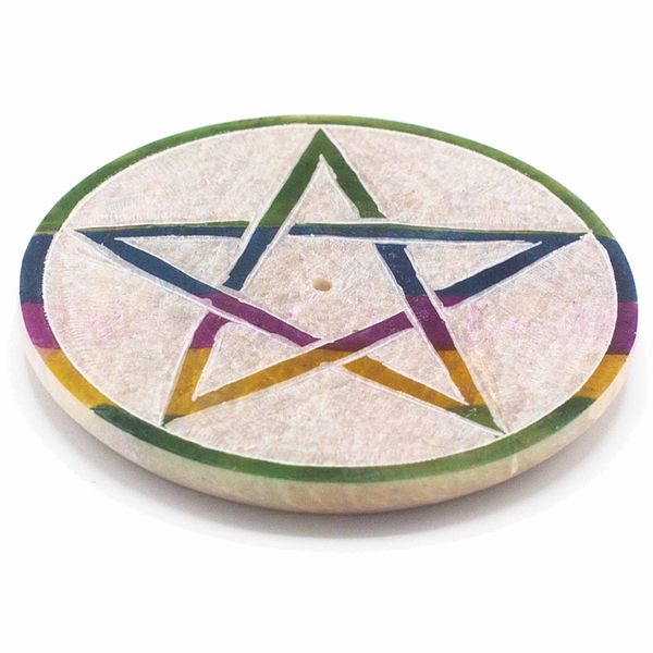 Porta Incienso en forma de Disco de Esteatita 8cm - Pentagrama