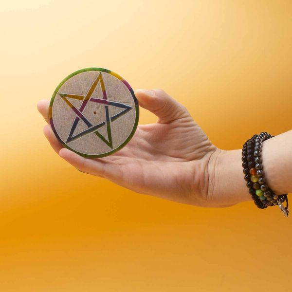 Porta Incienso en forma de Disco de Esteatita 8cm - Pentagrama