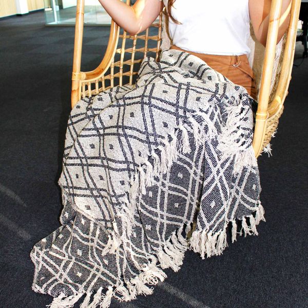 Mantas Boho Comfort - 125x150cm - Negro y Beige