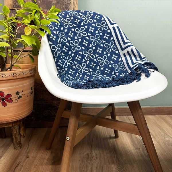 Manta Indigo Hecha a Mano - 170x120cm - Kasba Tiles