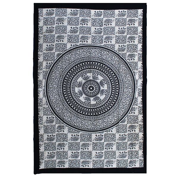 Colcha Individual de Algodón + Tapiz de Pared - Elefante Mandala