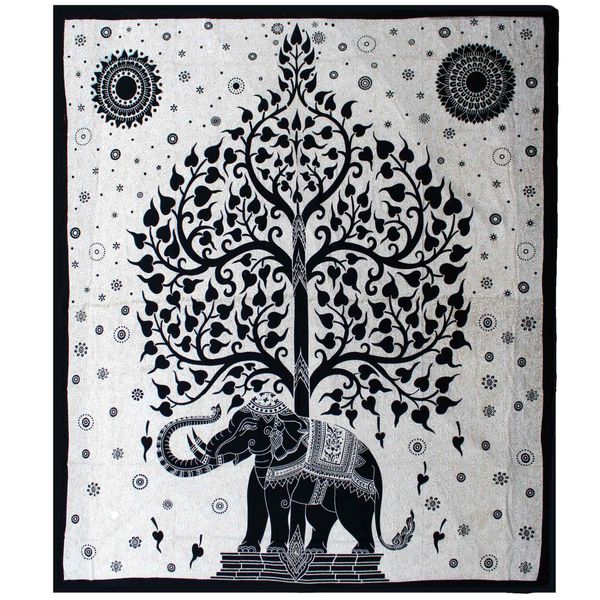 Colcha Doble de Algodón + Tapiz de Pared - Árbol Elefante