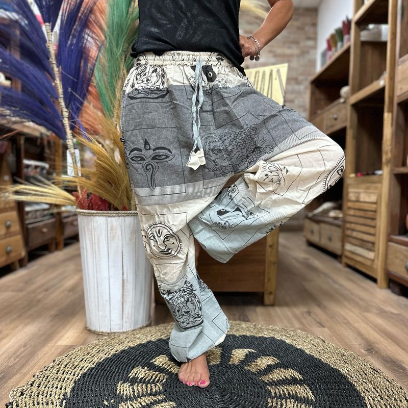 Pantalones para Yoga y Festivales -  Estampado Himalaya Cintura Alta - Gris